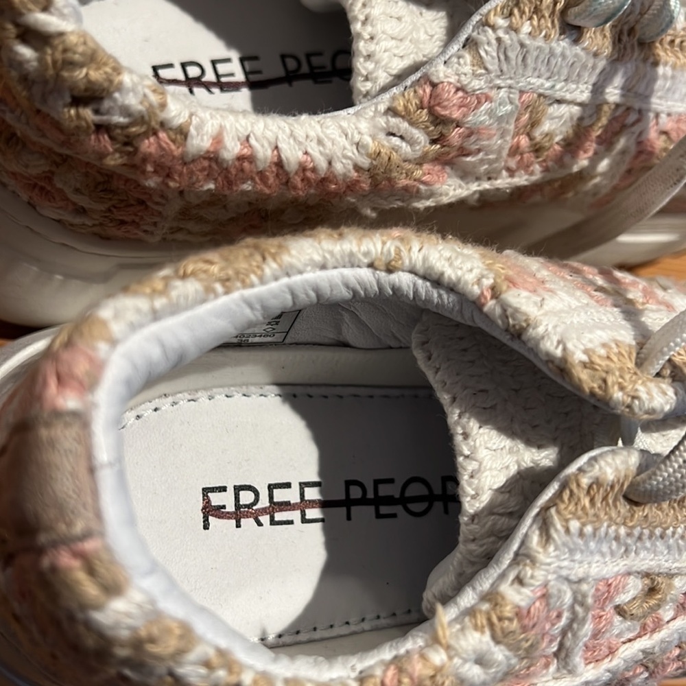 FREE PEOPLE Catch Me If You Can Crochet Sneakers Pink Blush NWOT JB - Picture 10 of 13